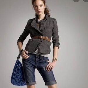 JCrew Herringbone Fiona Ruffle Blazer Jacket Wool